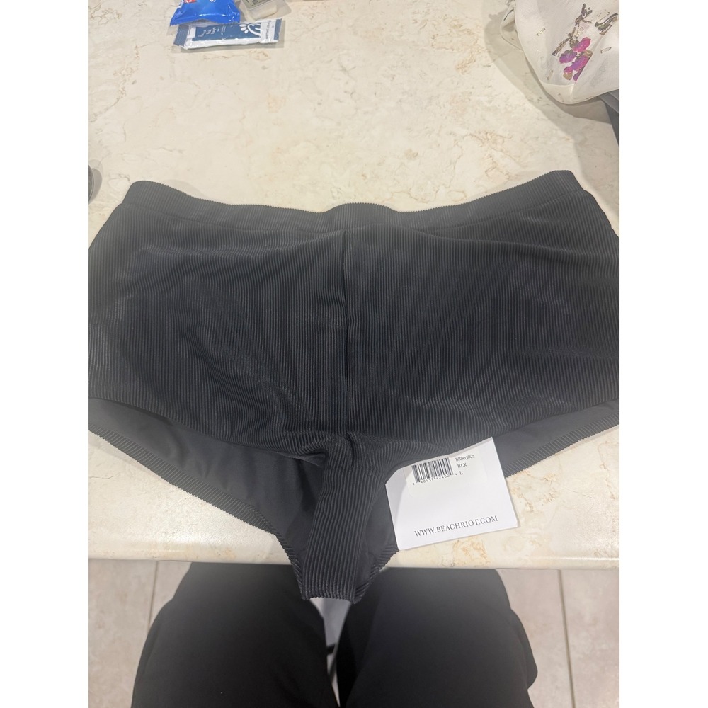 Beach Riot Highway Bikini Bottom Black Ribbed High Waisted Swim L Camilla NYX